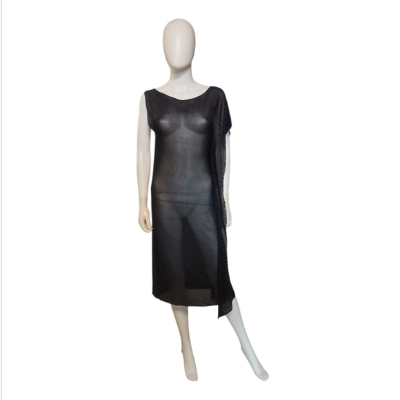 PIER ANTONIO GASPARI X FUZZI | Sheer Asymmetrical Viscose Tunic | Black ~ IT 44 - Picture 4 of 9